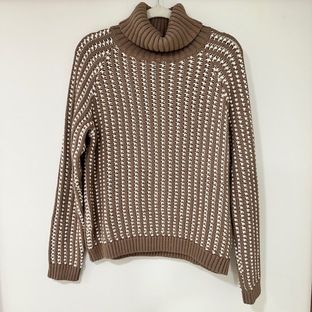Haven Well Within Turtleneck Sweater Womens Size M Brown White Knit | Classic